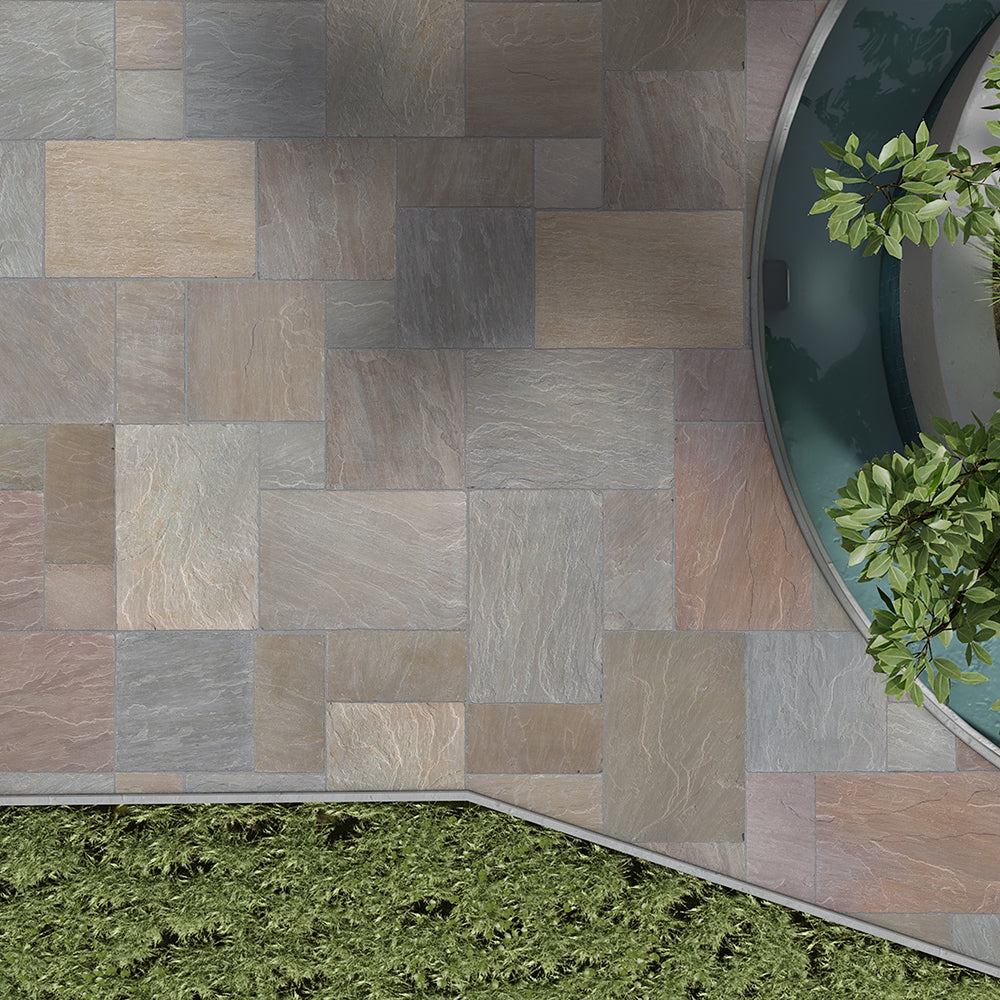 Raj Green Tumbled Sandstone Paving Slabs
