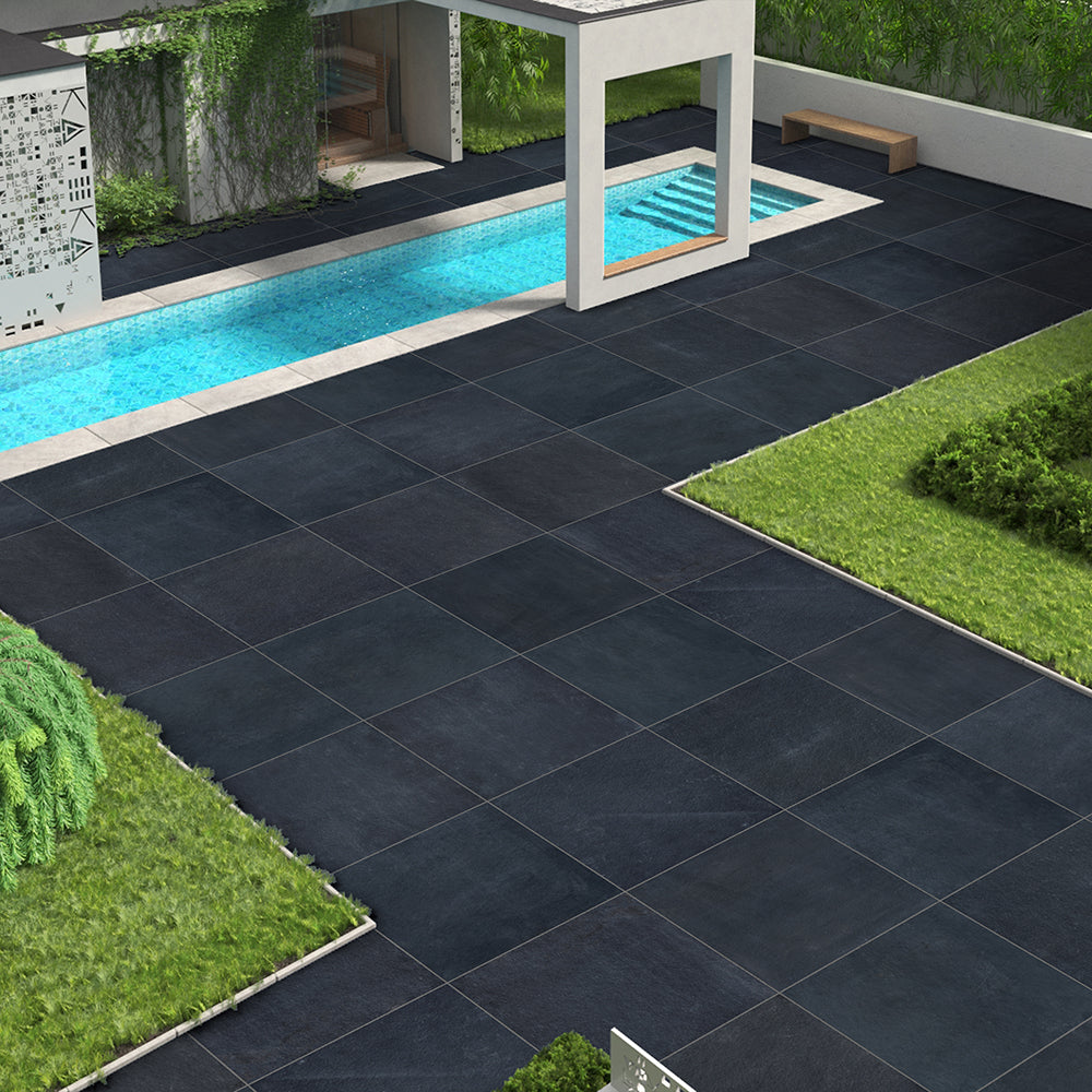 Black Limestone Sawn Riven Outdoor Paving Slabs