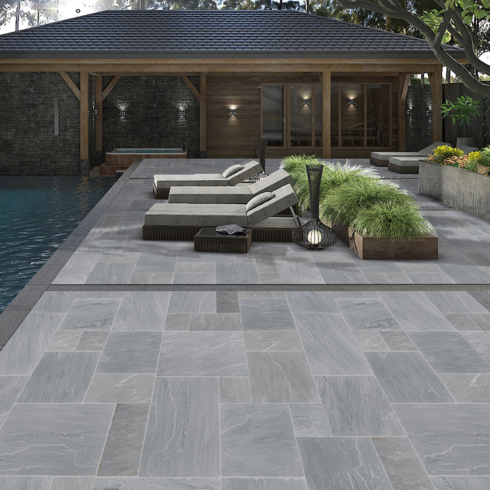 Kandla Grey Tumbled Sandstone Paving Slabs