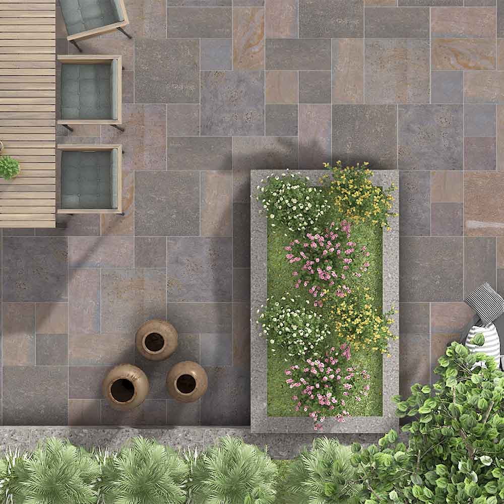 Taupe Grey & Brown Tumbled Porphyry Floor Tiles