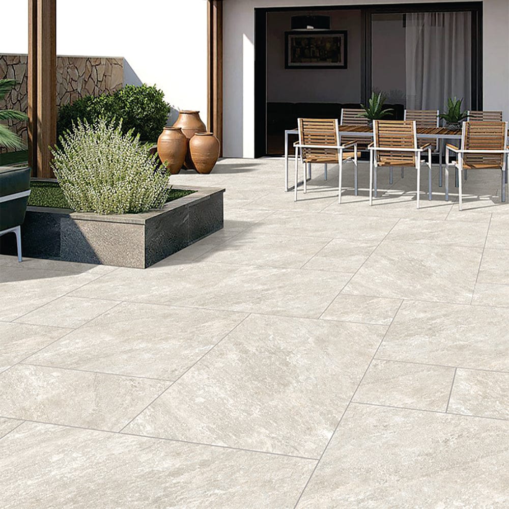 Quartz White Outdoor Porcelain Floor Tiles- Slip Resistant