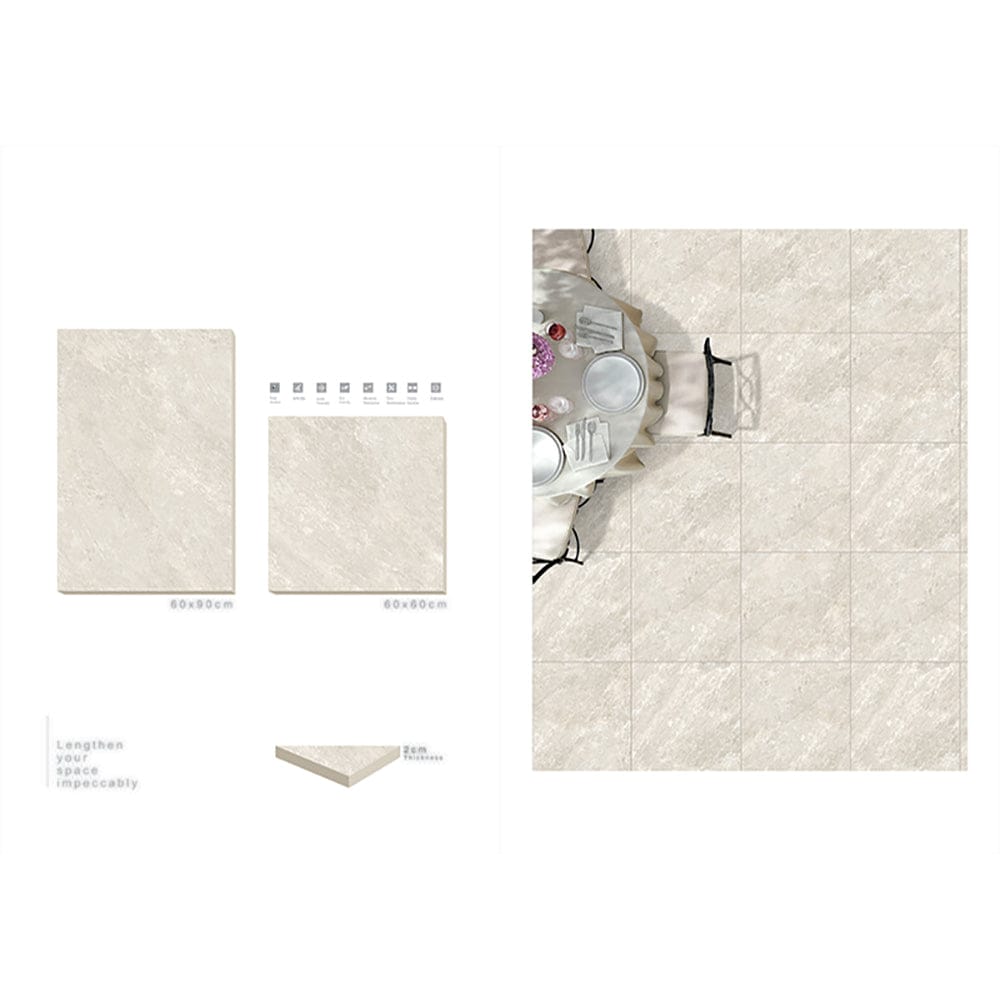 Quartz White Outdoor Porcelain Floor Tiles- Slip Resistant