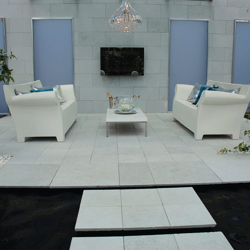Kota Blue Textured Tumbled Limestone Paving Slabs