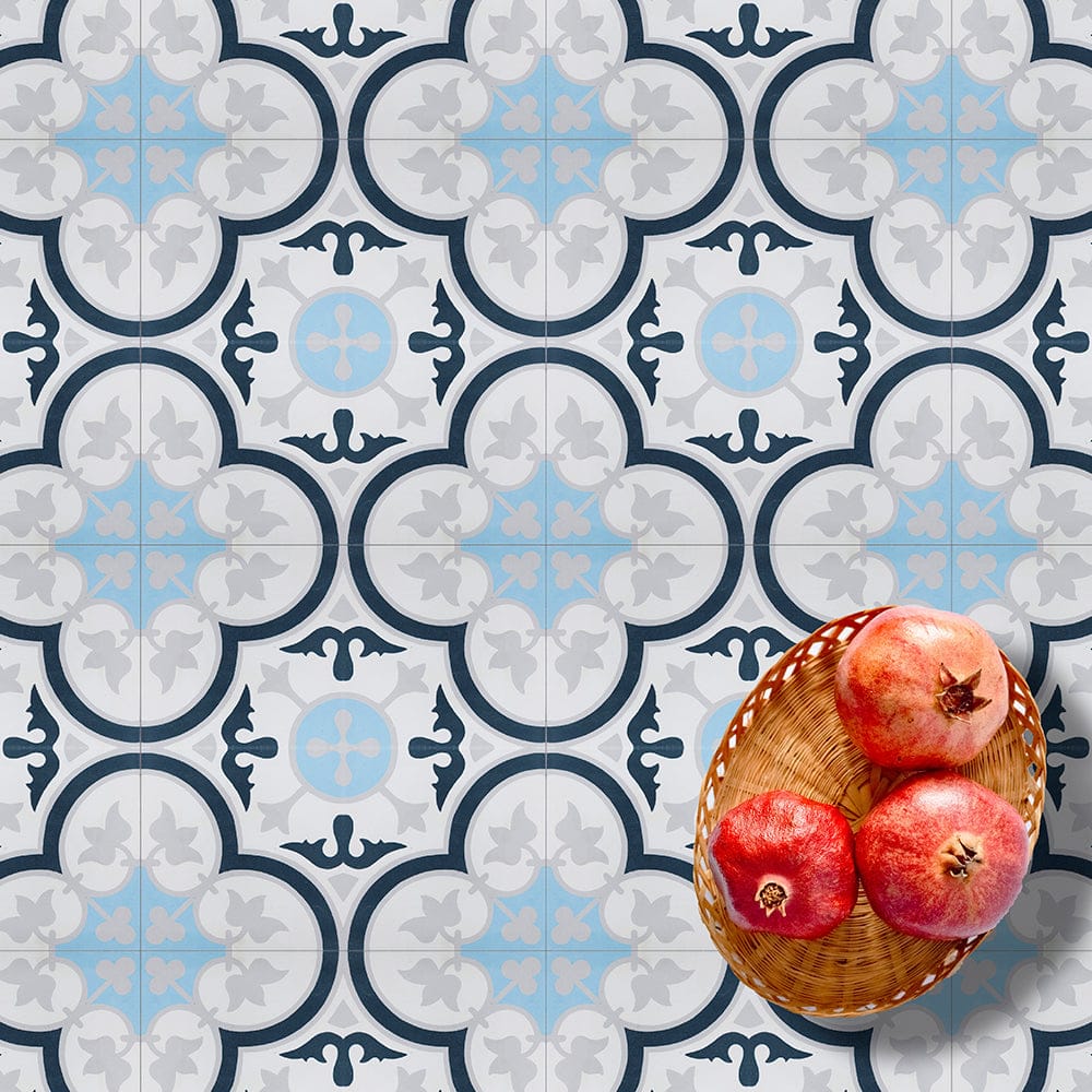 Tulip Handmade Encaustic Tiles- Blue, White, Grey
