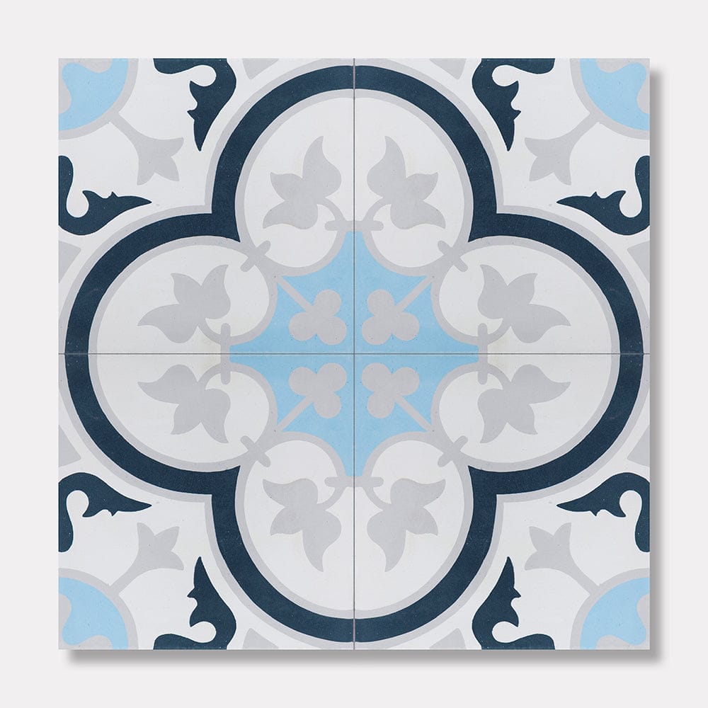 Tulip Handmade Encaustic Tiles- Blue, White, Grey