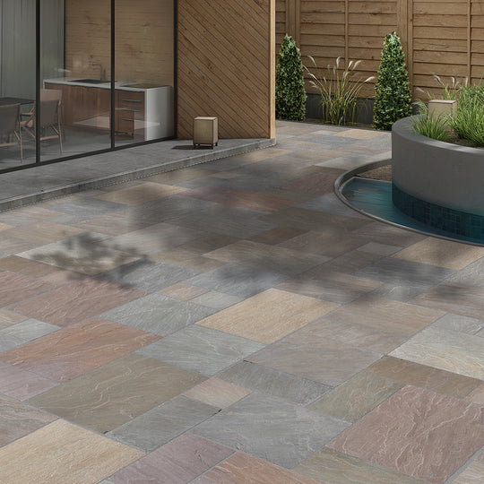 Raj Green Tumbled Sandstone Paving Slabs