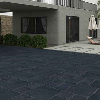 Black Limestone Sawn Riven Outdoor Paving Slabs