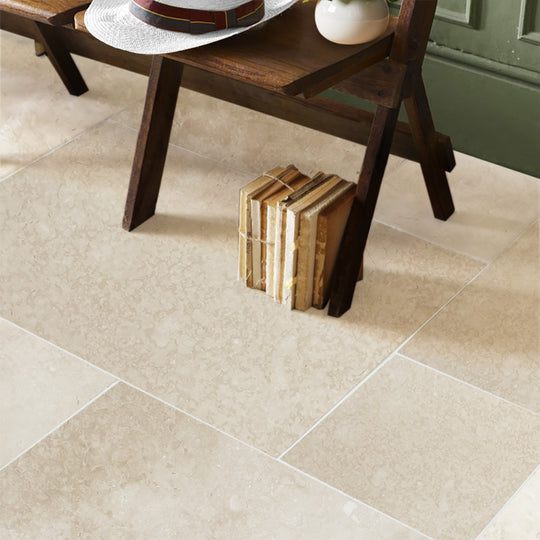 Primrose Beige Honed & Brushed Limestone Floor Tiles