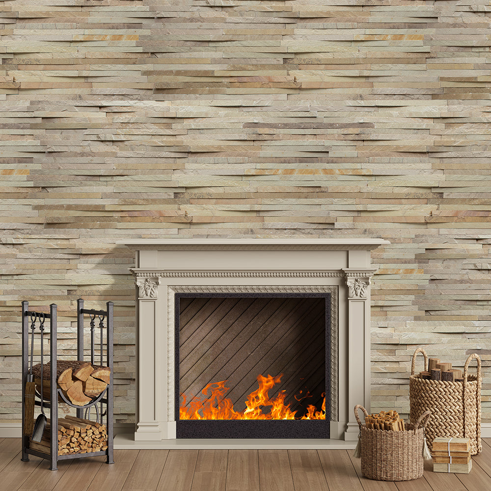 Mint Sandstone Beige V-Shape Wall Cladding - The Stone Flooring
