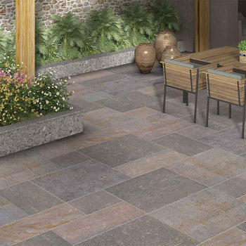 Taupe Grey & Brown Tumbled Porphyry Floor Tiles