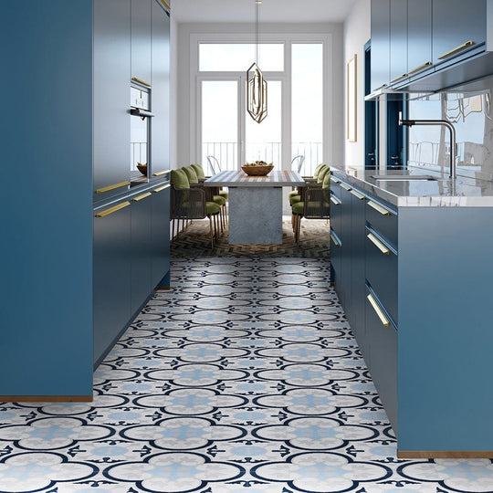 Tulip Handmade Encaustic Tiles- Blue, White, Grey